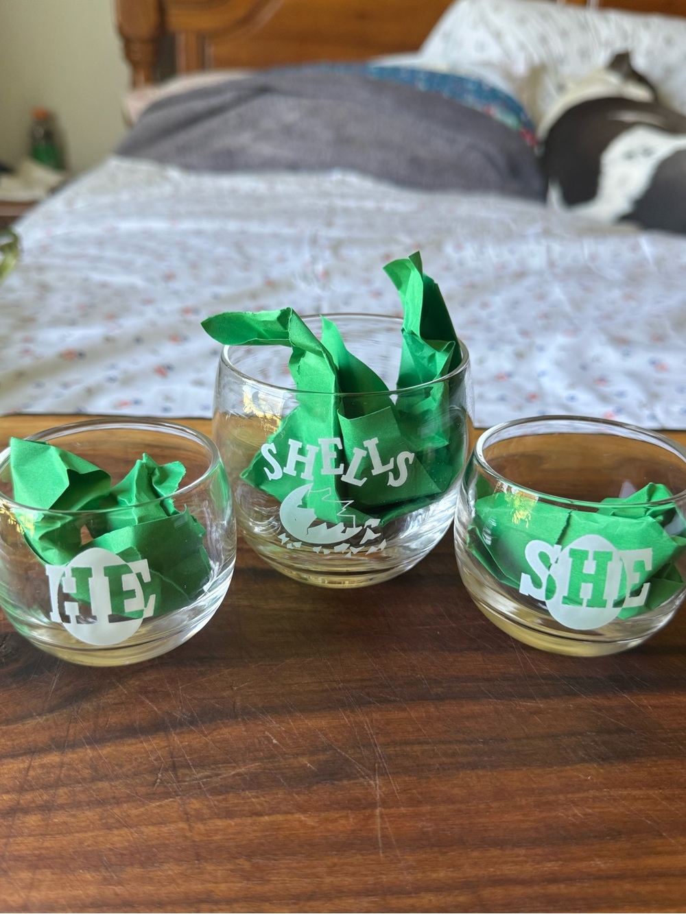 Gender Reveal SHE/HE/SHELLS' Stemless Glasses Set of 3